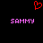 Red pixelated heart symbol above two instances of the name SAMMY in pink block letters on a black background.