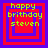 Four identical pixelated squares with red and blue borders display green text reading 'happy brithday steven' in a