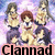 Anime-style character group with pink text overlay reading "Clannad is my fav" against a purple cloud background.