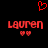 Red pixelated text 'Lauren' with two small hearts below, a larger heart above, and a subtle blur effect on the left side.