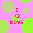 Pixelated pink background with green circles and red text reading "I <3 BOYS" in a repeating pattern.