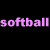 Animated sequence of pink 'softball' text repeating across three with varying letter color intensity, plus a static blue text and heart graphic in the bottom-left corner