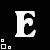A 6-frame animated contact sheet showing a white capital 'E' with pixelated edges and orange/white square icons changing across frames on a black background.