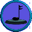 circular icons with blue borders, each containing a musical note on a stand against a purple background