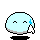 Light blue rounded character with closed eyes and a small mouth, holding a white cursor icon near its face against gray background.