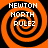 Four identical orange and black spiral patterns with white text reading "NEWTON NORTH RULEZ" arranged in a on a black background