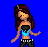 Pixel art icon featuring a female character with brown hair and blue top on left, text fragments 'When I', 'Move You Move', 'Just Like That' in black font across pink and purple background sections.