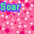 Pink background with white and red dots, green text 'Soar', 'High', 'Stables' in blue outlines.