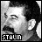 Black-and-white pixelated portrait of a man with dark hair and mustache, labeled 'STALIN' in blocky text at bottom.
