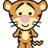 Pixelated cartoon tiger with orange fur, black stripes, pink nose, and smiling expression in three stacked views.