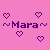 ~Mara~ ~Mara~ text with purple hearts on pink background, static pixel art style.