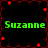 Green text "Suzanne" appears four times on a black background with red star and diamond patterns, arranged in two of two