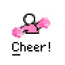 Pixelated cheerleader icon with pink pom-poms and