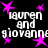 Black background with repeated white text 'lauren and giovanni' surrounded by bright pink stars.