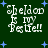 Green background with blue stars and white pixelated text reading "Sheldon is my bestie!!" in four identical