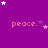 Purple background with repeated 'peace.' text in pink, scattered white and purple stars.