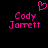Pixelated pink text 'Cody Jarrett' appears twice on a black background with a small pixelated heart above the left instance.