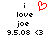 A pixelated image shows two identical text blocks with 'i love joe' and '9.5.08 <3' below, where the left block has a red heart symbol replacing the '<3' text.