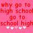 Red pixelated text on pink background repeats 'why go to high school' with white and pink plus signs below.