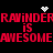 Red pixelated text on black background with white heart and starburst symbols, repeating 'RAVINDERRAVINDER is AWESOMEAWESOME' in two identical