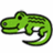 Green pixelated dinosaur icon with text 'I <3 Alfred' in green block letters on white background.