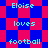 Pixelated text 'Eloise loves football' repeated in a pattern with alternating red and blue diamond-shaped backgrounds