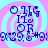 Pixelated blue text on a pink and cyan spiral background with repeated patterns.
