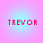 Four identical pixelated text displays of 'TREVOR' in red on a pink-to-blue gradient background, arranged in a
