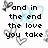 Pixelated text reads 'and in the end is equal to the love you take' and 'john lennon & paul mccartney' over light blue heart outlines with gray butterfly silhouettes on white background.