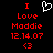 Red pixelated text and symbols on black background with white heart outline above 'I Love Maddie' text.