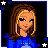Pixel art of nine showing a character's face, torso, legs, and text variations with blue/white/black color scheme
