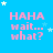 Blue background with pink text reading 'HAHA wait... what?' and scattered white stars, some of which move across the frame.