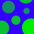 Blue background with scattered green circles of varying sizes, some partially cut off by the frame edges.