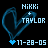 Blue heart outline with pixelated text 'NIKKI + TAYLOR' and date '11-28-05', two versions of the icon show different heart fill states.