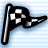 Black and white checkered flag on a light blue striped background, rendered in pixelated style with visible anti-aliasing.