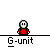 Pixel art character in red shirt with white face and black outline, displayed in with 'G-unit' text below each instance