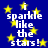Blue background with yellow stars and white text reading "i sparkle like the stars!" repeated four times in a