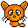 Pixelated orange cat-like creature with brown ears and tail, displayed in a of facial expressions against gray background
