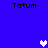 Blue background with four 'Tatum' text blocks and three pixelated hearts in white and light purple.