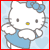 Static pixelated cartoon icon of a white cat-like character with blue bow and dress against light blue background, framed by red border.