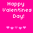 Pixelated pink background with white text reading 'Happy Valentines Day!' and five small heart symbols below.