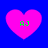 Four pink heart shapes on a blue background, each containing green pixelated text "AJ" in the center.