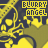 Yellow and dark blue pixelated pattern with repeated 'BLURRY ANGEL' text in yellow block letters on a of overlapping circular shapes