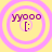 Four identical circular icons with pink concentric rings on a yellow background, each containing purple text and a smiley face.