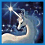 A white unicorn with a glowing horn and flowing mane against a dark blue starry background, shown in three sequential views.