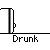 Animated sequence of a red-shirted figure with white hair interacting with a white door, transitioning from standing outside to entering and closing the door, with 'Drunk' text below each frame.