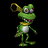 A pixelated green cartoon frog character with a yellow collar and brown shoes holding a golden trumpet, next to stylized text reading "Anime IM" and "COM" on a black background.