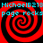 Four identical red and black spiral patterns arranged in a with cyan text reading "MichaelB213" and "page rocks" overlaid on each quadrant