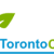Green leaf-shaped icon with white outline above blue and white pixelated text reading 'Toronto C' on gray background.
