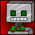 A 2x2 contact sheet of four pixel-art robot icons with green bow ties, showing frame-to-frame color changes in eyes and mouth details against a red background.